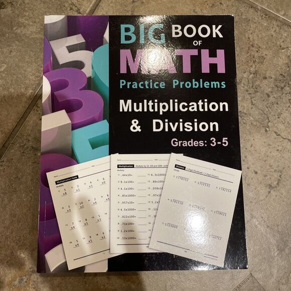 Math Multiplication Division Practice Workbook Worksheet Lot Grades 3-5 School - Picture 2 of 12